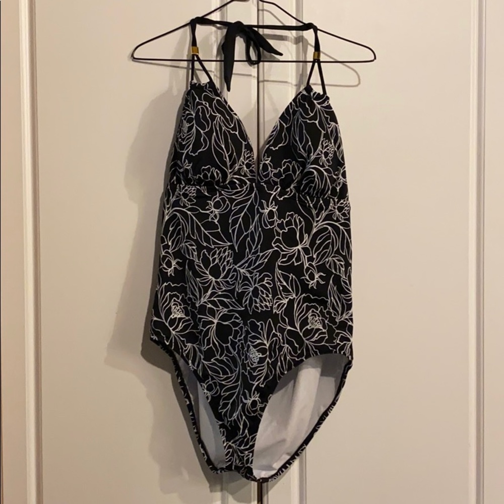 Floral Black and White One Piece Swimsuit